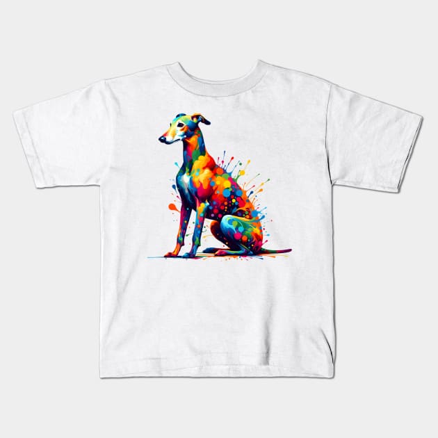 Colorful Abstract Art Greyhound in Splash Paint Style Kids T-Shirt by ArtRUs